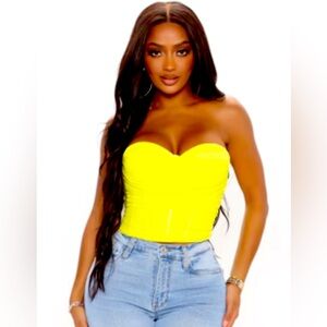 Fashion Nova Neon Yellow After Dark Corset Top Size XL Brand New